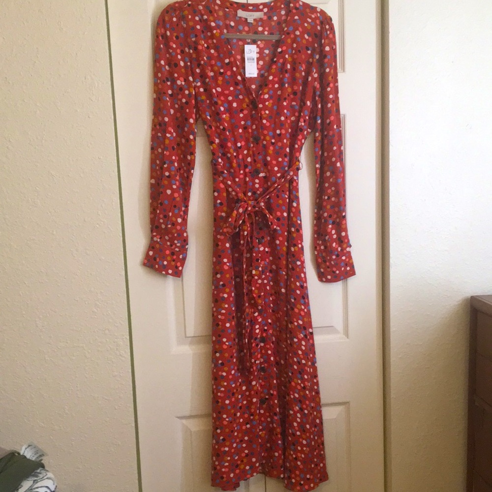 Brand New shirt dress- size 6- rust color with multicolor dots.